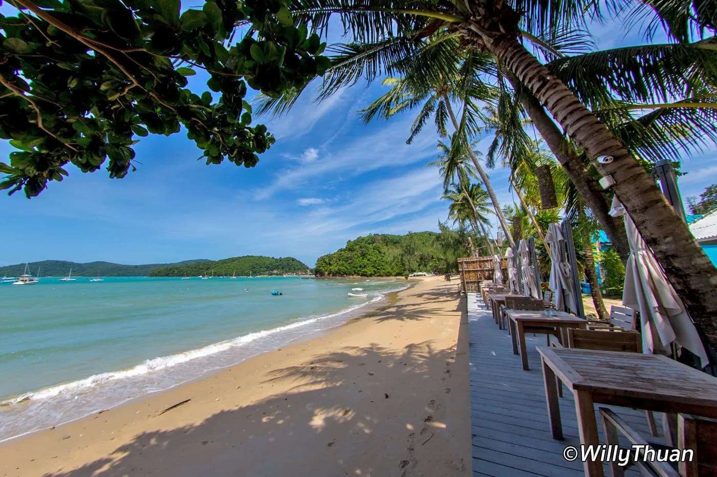 beachfront terraces along the sand