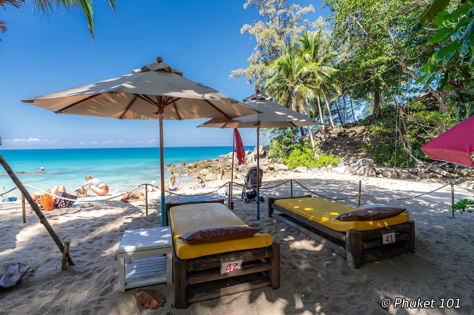 sunbeds and umbrellas on the sand