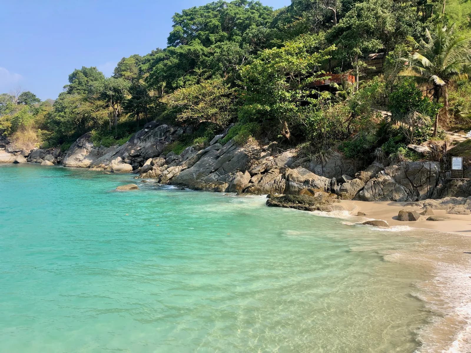 clear water at the rocky end