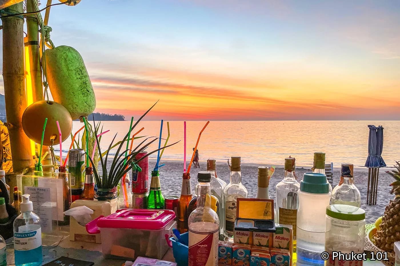 sunset seen from a beach bar