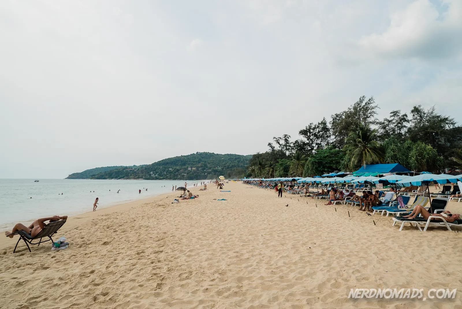 the southern end, sunbeds and umbrellas