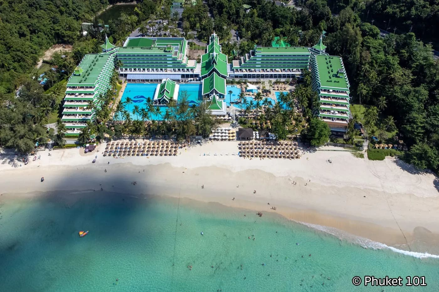 the beach and the resort from above