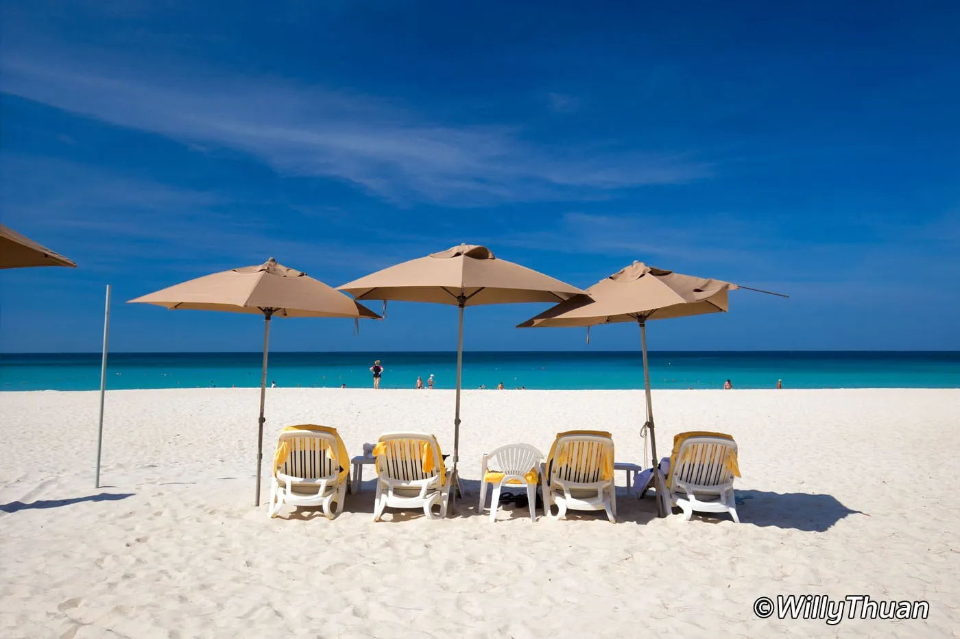 sunbeds and umbrellas on the sand