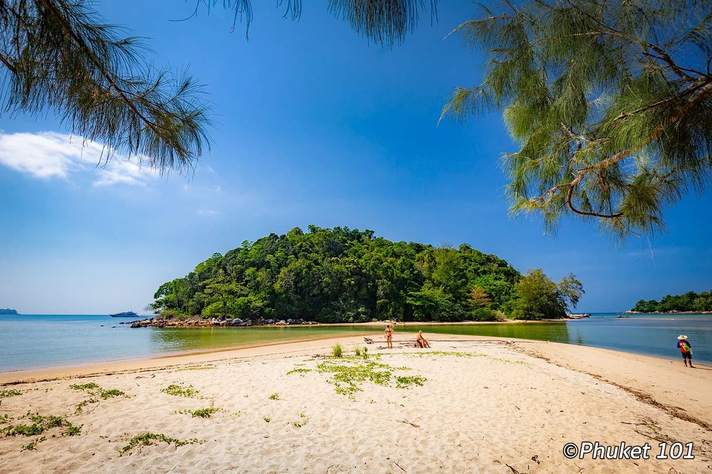the islet across the sand at low tide