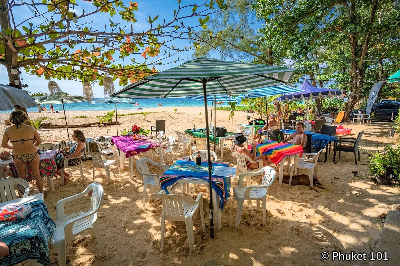 restaurant tables on the sand