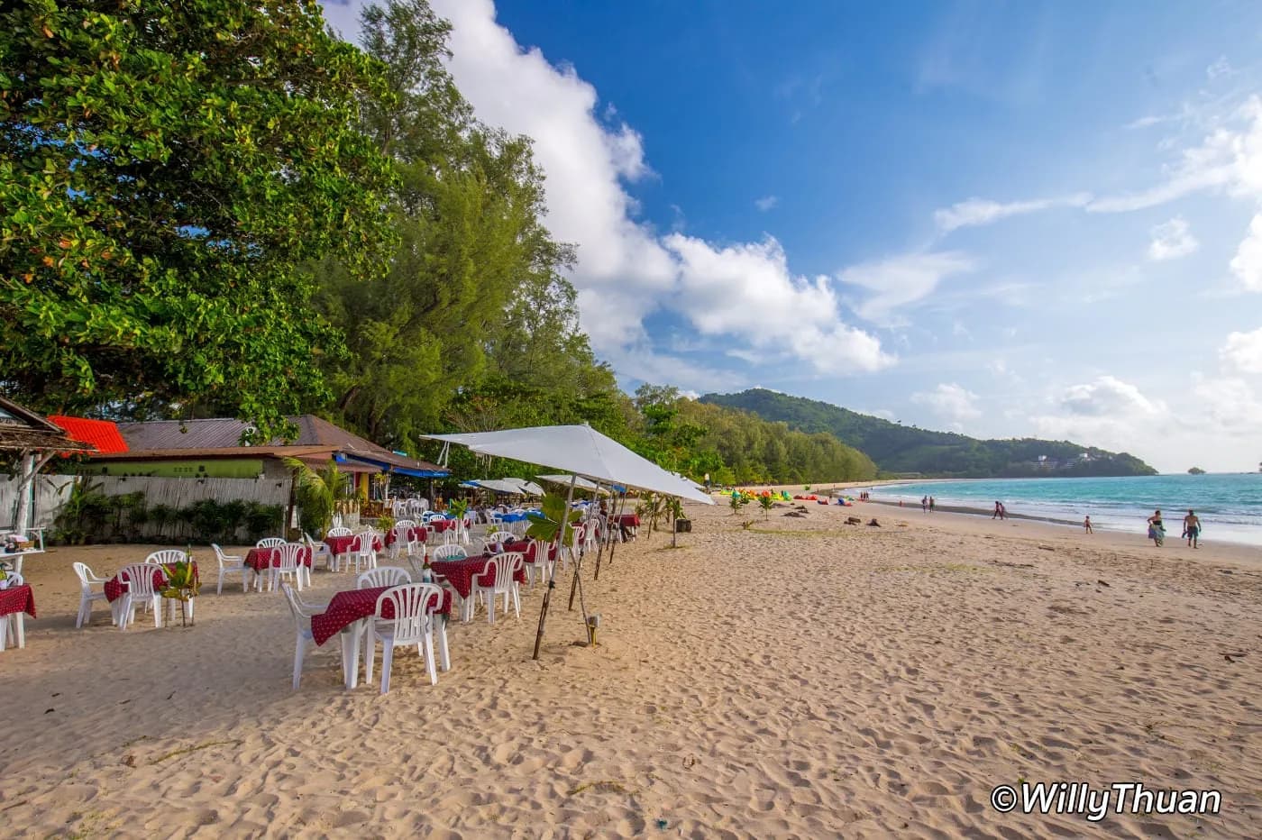 the beach and the beachfront restaurants