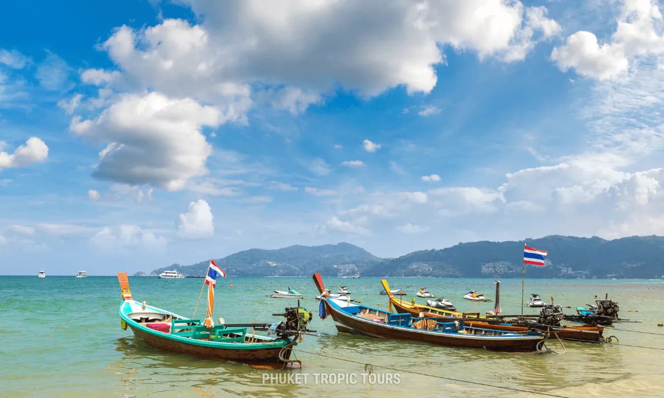 longtail boats in the shallow water