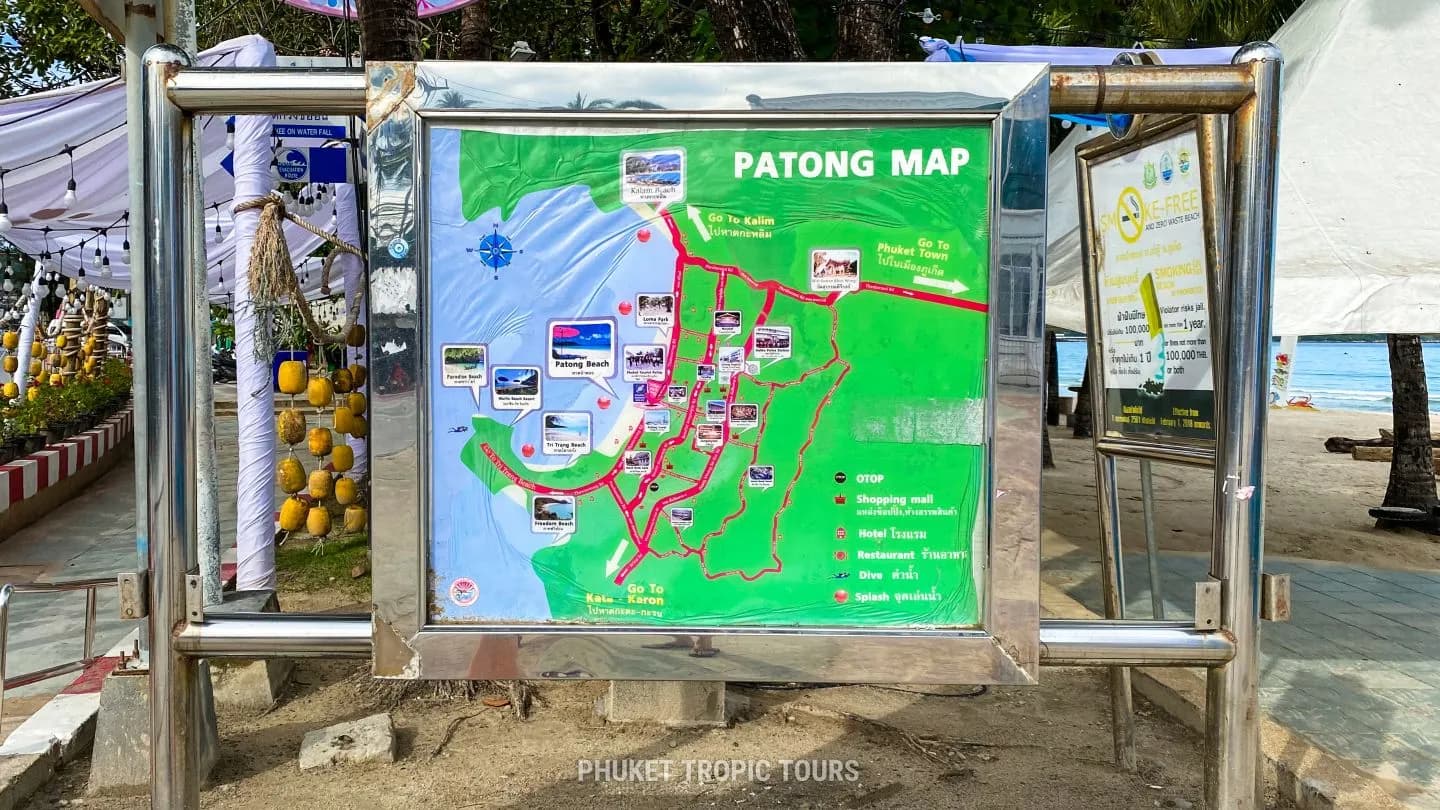 the Patong map board at the beach