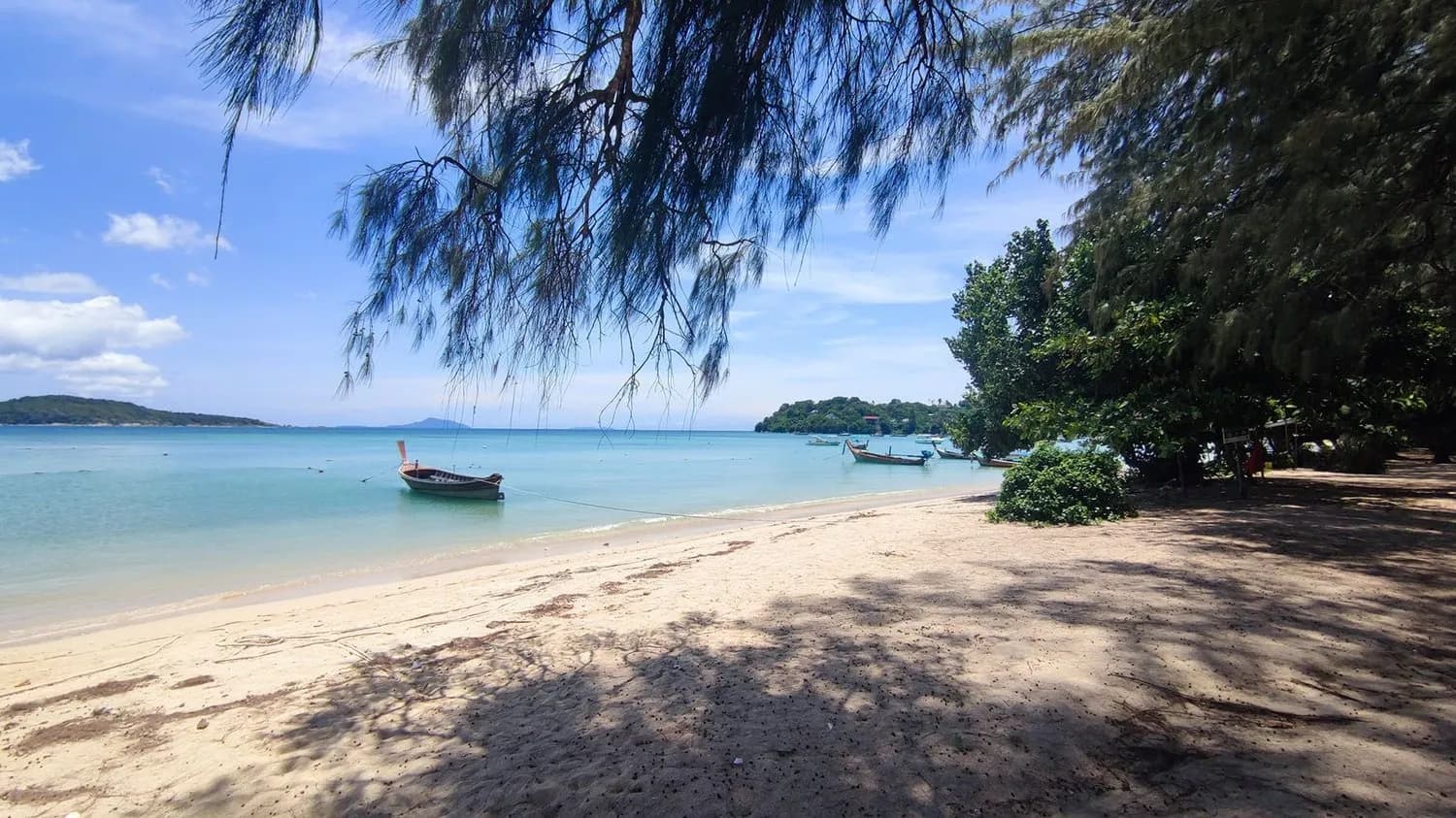 the beach and boats at the tide line