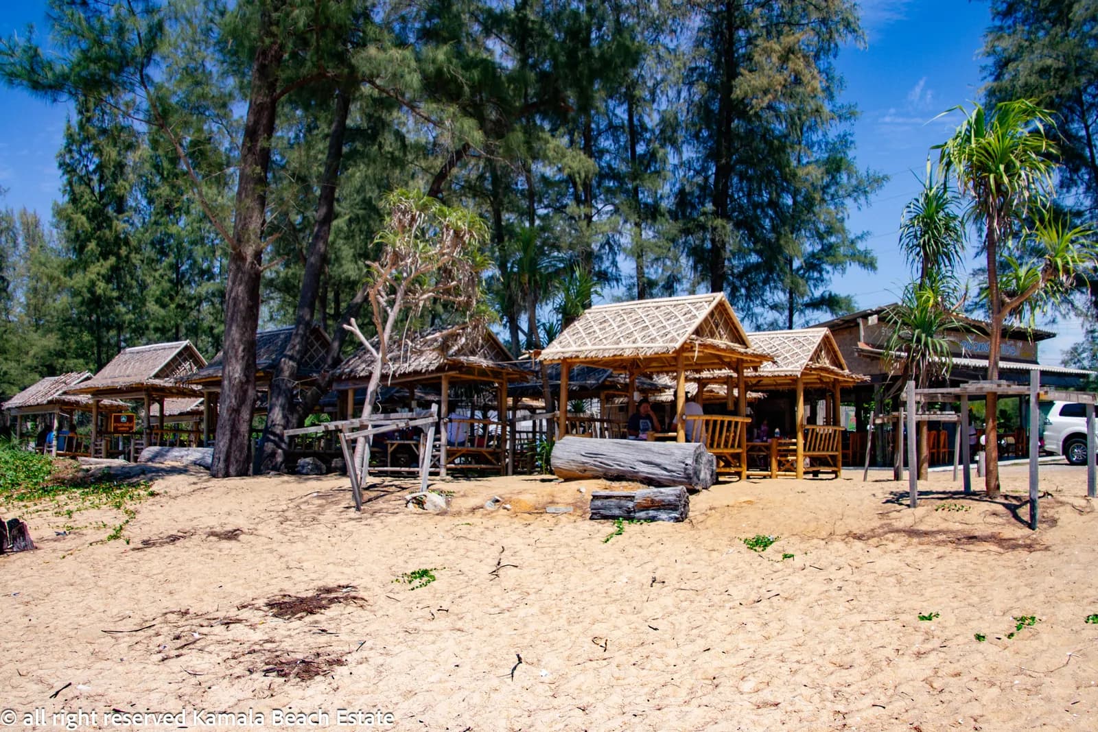 the beach restaurants' huts on the sand