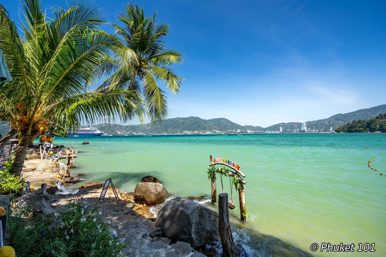the bay seen from a cliffside restaurant